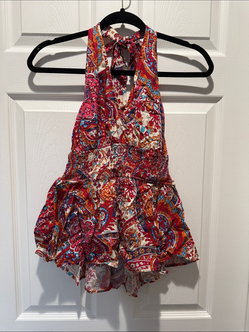 Cupshe Red Pink Orange Paisley Halter Romper